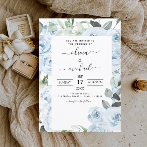 Budget Dusty Blue Floral Greenery Wedding Flyer