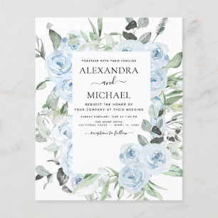 Budget Dusty Blue Floral Greenery Wedding Flyer