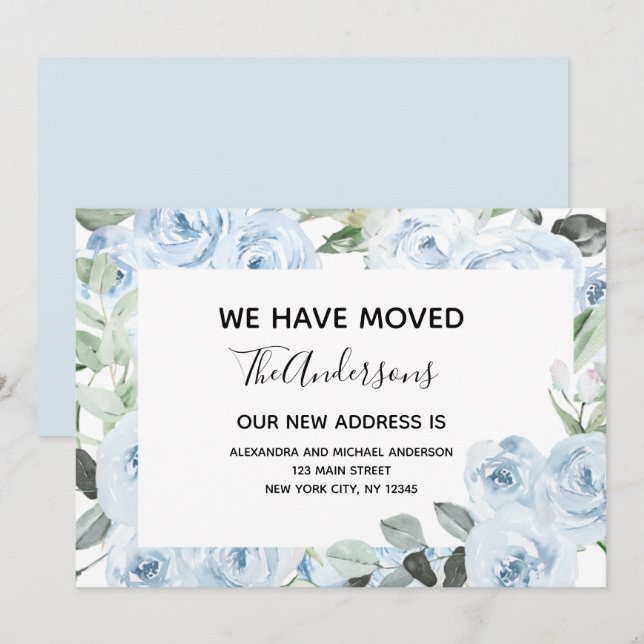 Budget Dusty Blue Floral Moving Announcement (Front/Back)