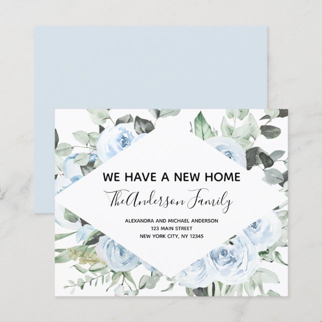 Budget Dusty Blue Floral Moving Announcement (Front/Back)