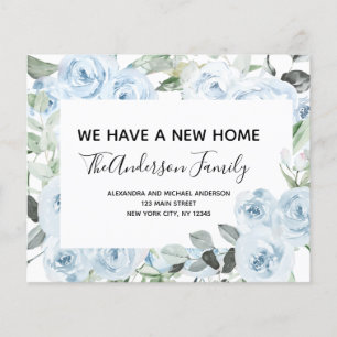 Budget Dusty Blue Floral Moving Announcement Flyer