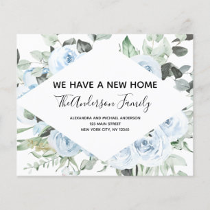 Budget Dusty Blue Floral Moving Announcement Flyer
