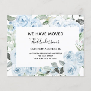 Budget Dusty Blue Floral Moving Announcement Flyer