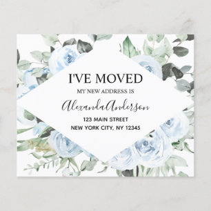 Budget Dusty Blue Floral Moving Announcement Flyer