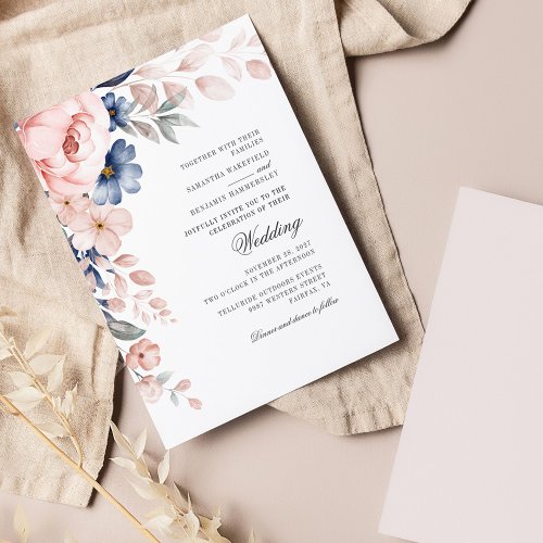 Budget Dusty Blue Floral Pink Watercolor Wedding