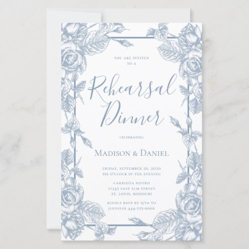 Budget Dusty Blue Floral Rehearsal Dinner