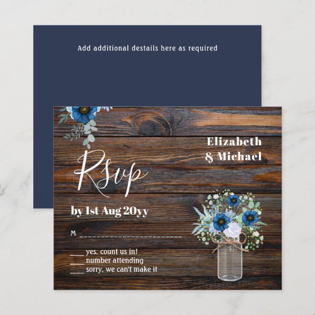 BUDGET Dusty Blue Floral RSVP Rustic Wedding (Front/Back)