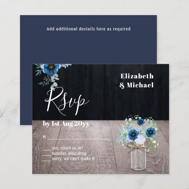 BUDGET Dusty Blue Floral RSVP Rustic Wedding (Front/Back)