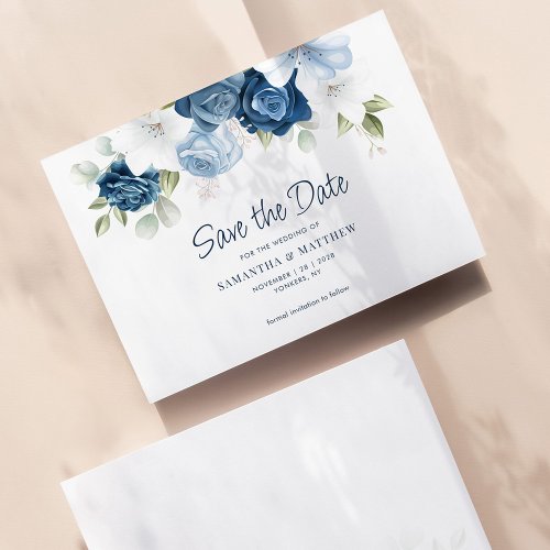 Budget Dusty Blue Floral Save the Date Note Card