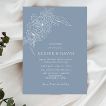 Budget Dusty Blue Floral Sketch Wedding Invitation