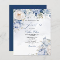 Budget Dusty Blue Floral Sweet 16 Invitation