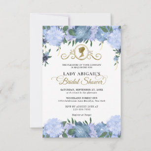 BUDGET Dusty Blue Floral Victorian Bridal Shower Note Card
