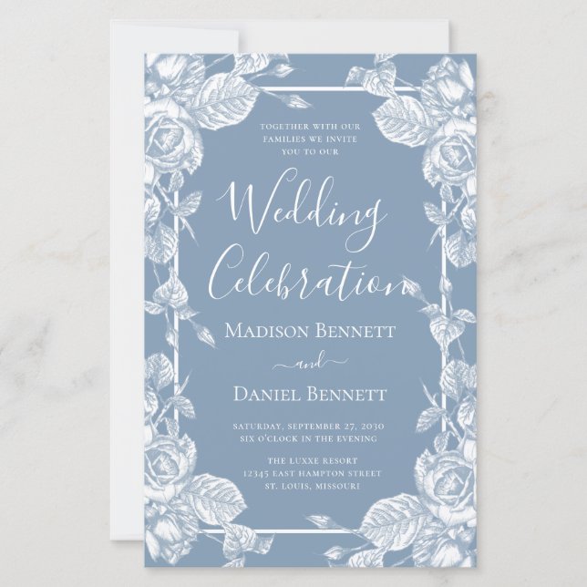 Budget Dusty Blue Floral Wedding Celebration (Front)
