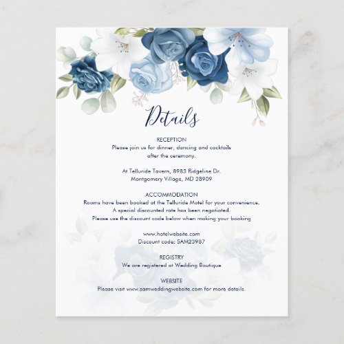Budget Dusty Blue Floral Wedding Details Card