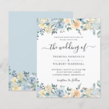 Budget Dusty Blue Floral Wedding Invitation