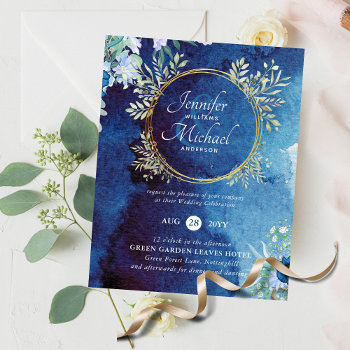 Budget Dusty Blue Floral Wedding Invitation by invitationz at Zazzle