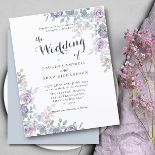 Budget Dusty Blue Floral Wedding Invitation.