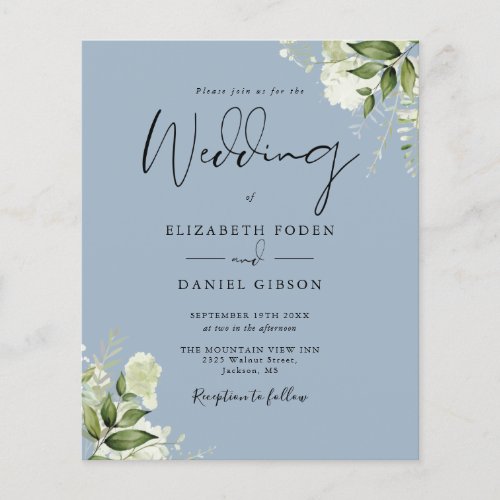 Budget Dusty Blue Floral Wedding Invitation