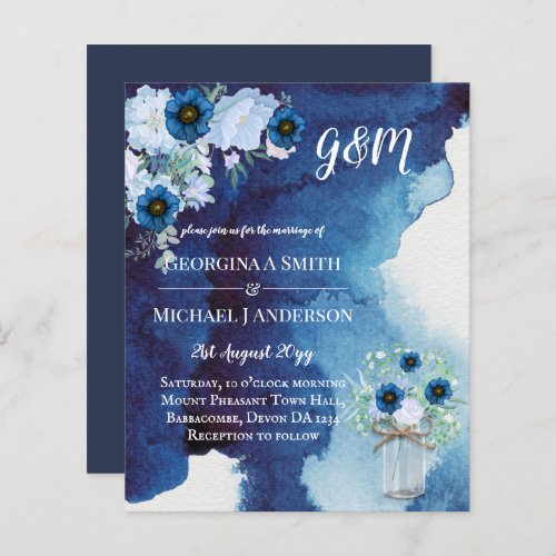 BUDGET Dusty Blue Floral Wedding Invite