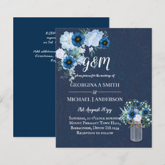 BUDGET Dusty Blue Floral Wedding Invite