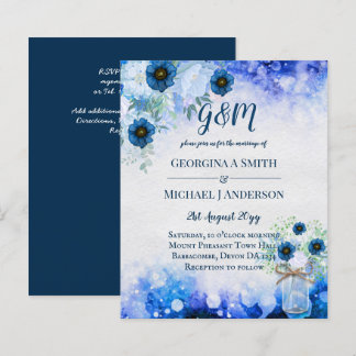 BUDGET Dusty Blue Floral Wedding Invite