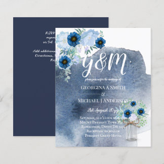 BUDGET Dusty Blue Floral Wedding Invite
