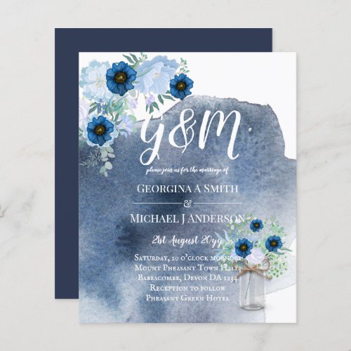 BUDGET Dusty Blue Floral Wedding Invite