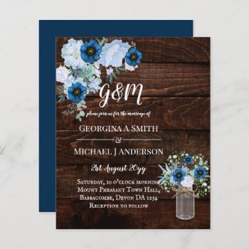 BUDGET Dusty Blue Floral Wedding Invite