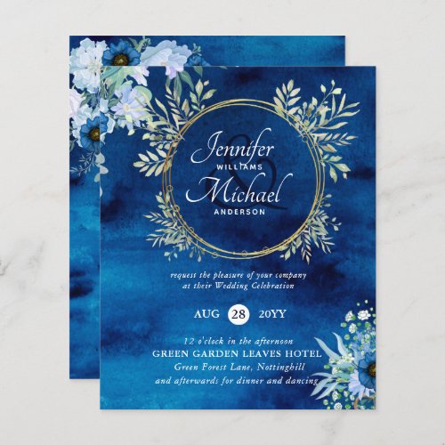 BUDGET Dusty  Blue Floral Wedding Invite