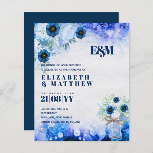 BUDGET Dusty Blue Floral Wedding Invites