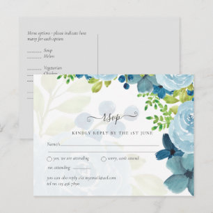 Budget Dusty Blue Floral Wedding Postcard