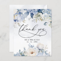 Budget Dusty Blue Floral Wedding Thank You Card
