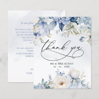 Budget Dusty Blue Floral Wedding Thank You Card