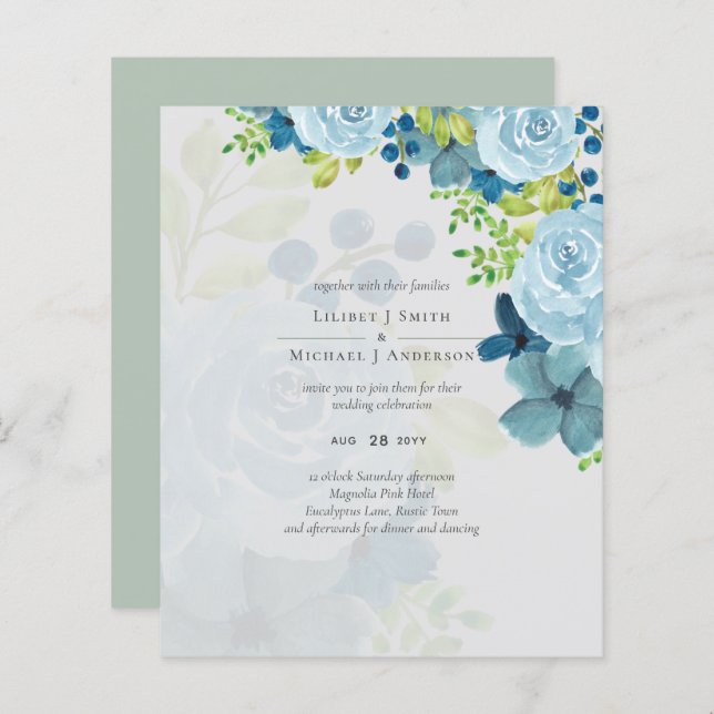 Budget Dusty Blue Flowers Sage Wedding (Front/Back)