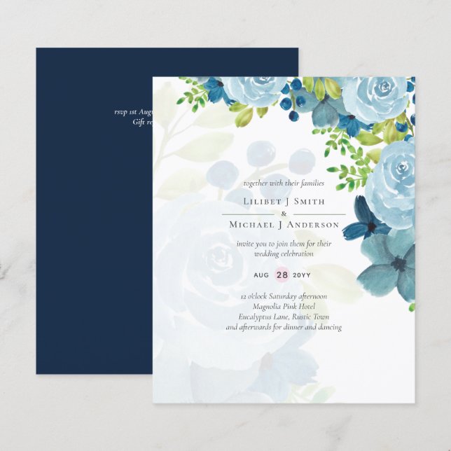 Budget Dusty Blue Flowers Sage Wedding (Front/Back)