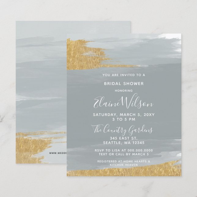 Budget Dusty Blue Gold Bridal Shower Invitation (Front/Back)