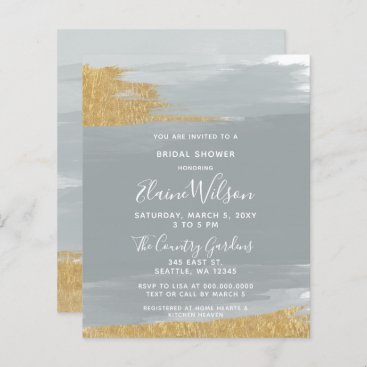 Budget Dusty Blue Gold Bridal Shower Invitation