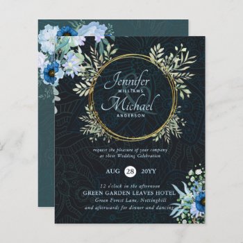 Budget Dusty Blue Gold Floral Wedding Invite by invitationz at Zazzle