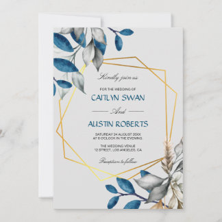 Budget dusty blue gold frame invitation