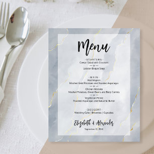 Budget Dusty Blue Gold Marble Wedding Menu Flyer
