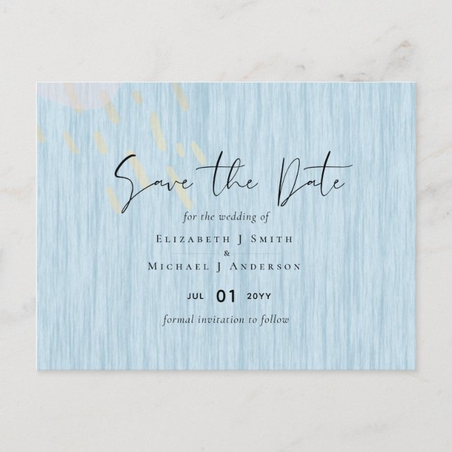 Budget Dusty Blue Gold Wedding Script Postcard