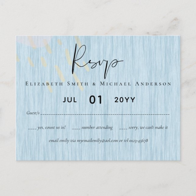 Budget Dusty Blue Gold Wedding Script Postcard (Front)