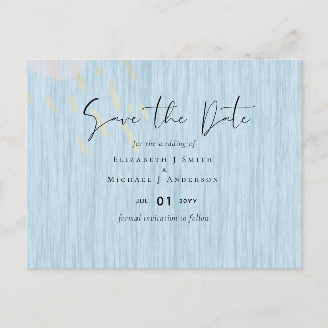 Budget Dusty Blue Gold Wedding Script Postcard (Front)