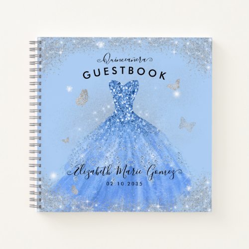 Budget Dusty Blue Gray Gown Quinceanera Guestbook  Notebook