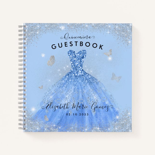 Budget Dusty Blue Gray Gown Quinceanera Guestbook  Notebook (Front)
