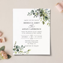 Budget Dusty Blue Greenery Wedding Invitation