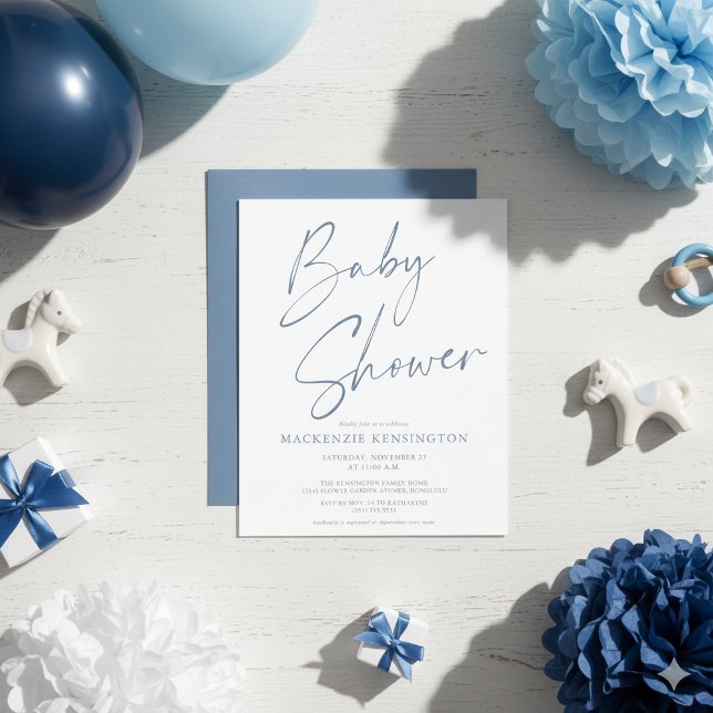 Budget Dusty Blue Handwritten Script Baby Shower (Budget Dusty Blue Handwritten Script Baby Shower Invitations)