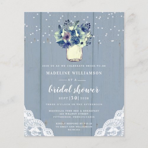 Budget Dusty Blue Lace Bridal Shower Invitation 