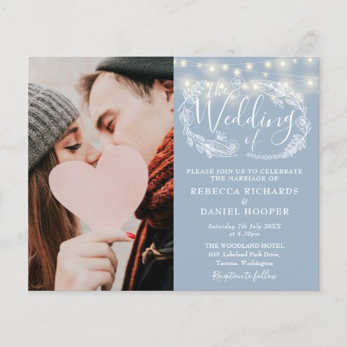 Budget Dusty Blue Lights Photo Wedding Invite