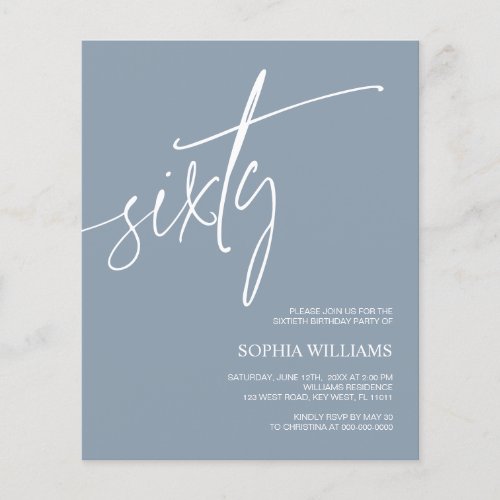 Budget Dusty Blue Minimal 60th Birthday Invitation